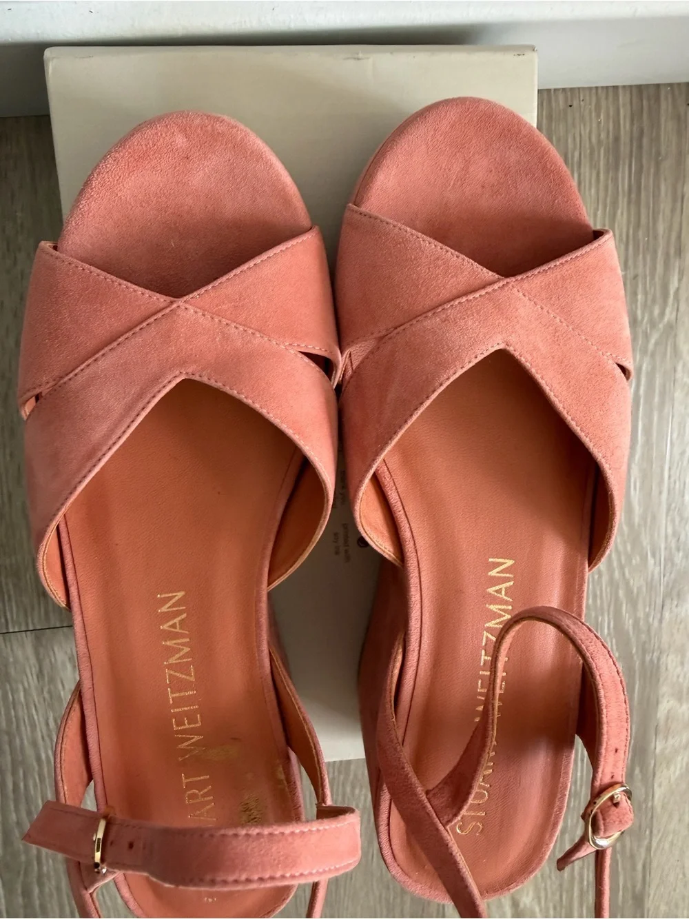 Stuart Weitzman Carmen Midi Wedge Sandals Terracotta Suede Size 9.5B